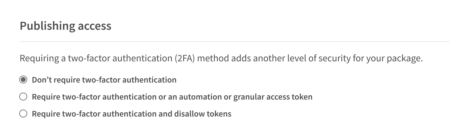 Screenshot showing the require two-factor option for a package